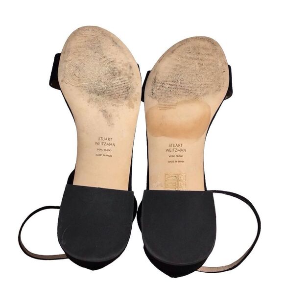 Stuart Weitzman Black Suede Block Heel Strappy Sandal Size 9 1/2 - Picture 3 of 7